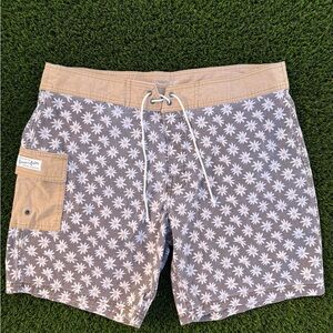 Katin Beige and White Daisy Print Swim Shorts